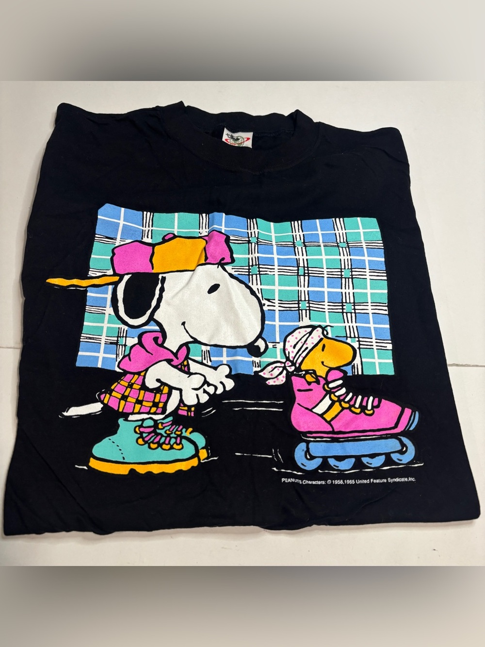 Vintage Snoopy Woodstock Roller Skating Mens XL T Shirt Black